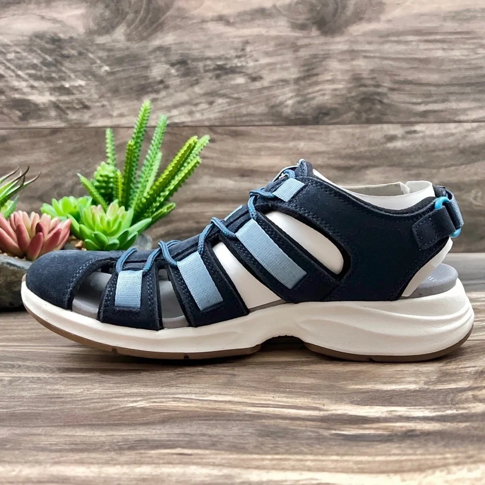 NIB Clarks Solan Sail Fisherman Sandal Navy Combi Suede